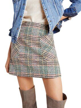 Maeve Anthropologie Multicolor Tweed Houndstooth Mini Skirt Size 6 US Pockets